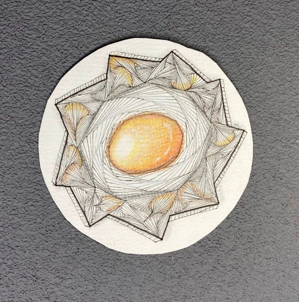 Tuile ronde Zentangle avec coeur une gemme orange