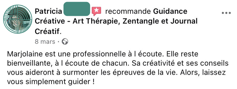 Avis de Patricia sur Facebook à propos des accompagnements