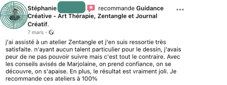 Avis facebook sur la atelier guidance créative