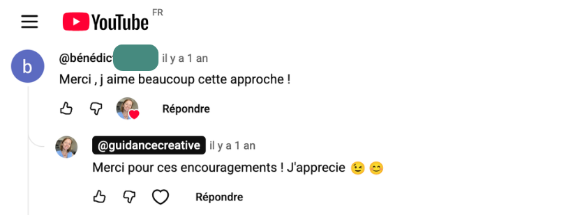 Commentaire YouTube Bénédicte – Zentangle Guidance Créative