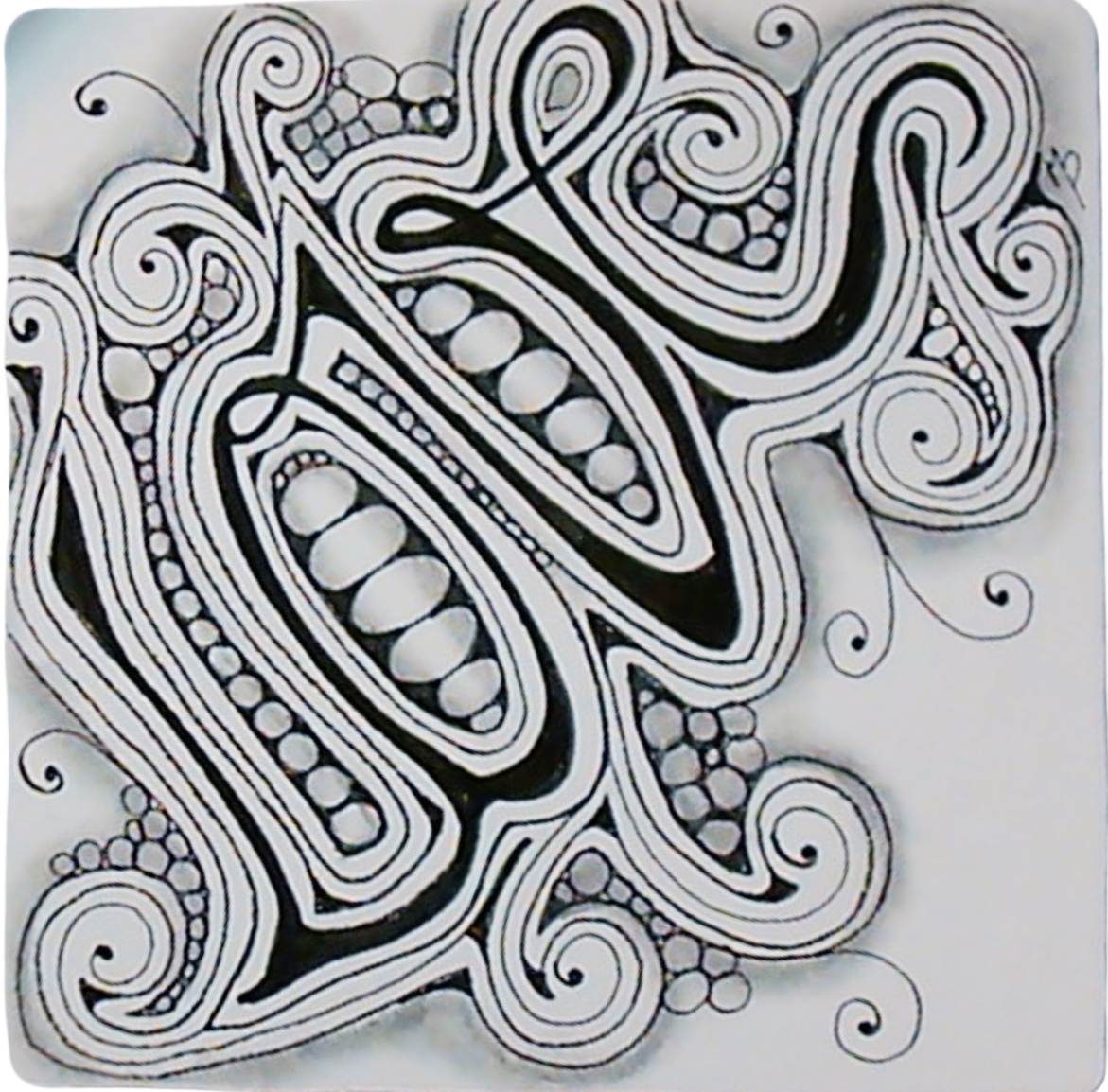 Tuile Zentangle lettres ornées, motif Aura et perles