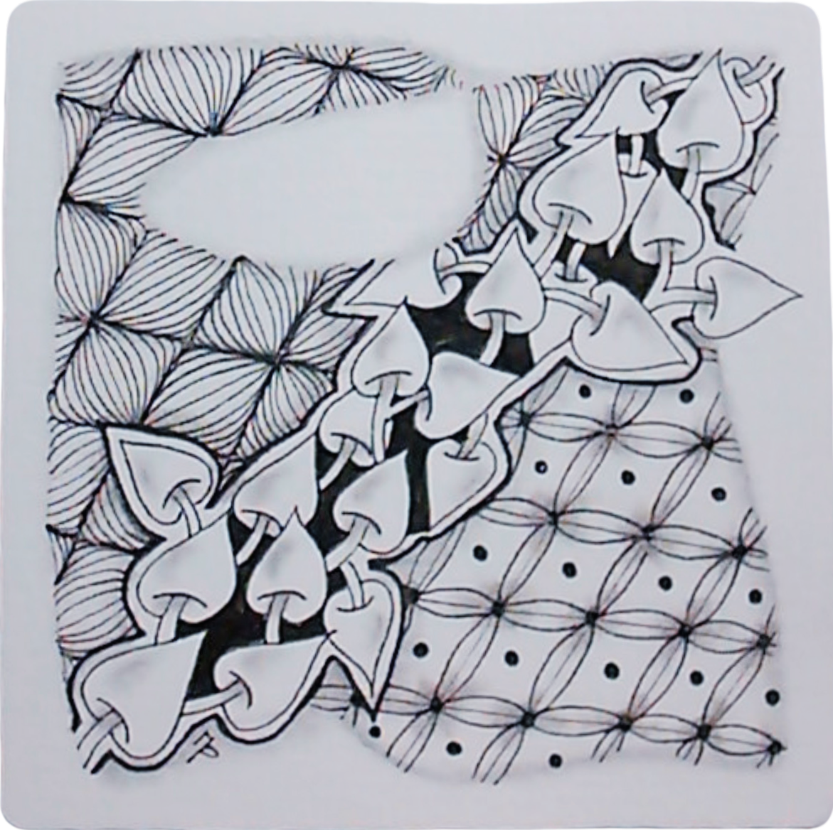 Tuile Zentangle motif Pokeleaf, noir et blanc